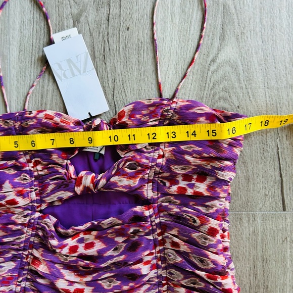 Zara Purple Rouched Patterned Mini Dress NWT - Picture 5 of 6
